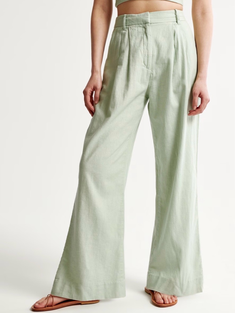 Abercrombie Sloane Linen Blend Wide Leg Pants Womens XS Mint Green Pleated